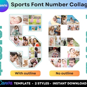 Plantilla de Canva de collage de fotos de todos los números Establezca cualquier dígito para regalos de cumpleaños personalizados Graduación del último año Aniversario de bodas Fuente de bloque deportivo