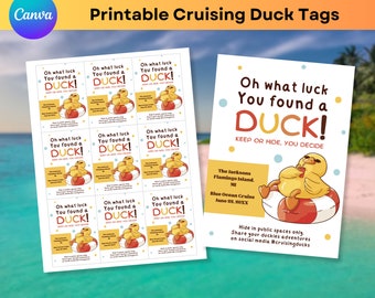 Duck Tags Carnival Printable Cruise Duck Tag Editable Cruising Duck Tags Family Cruise Rubber Duck Game Canva Template Instant Download