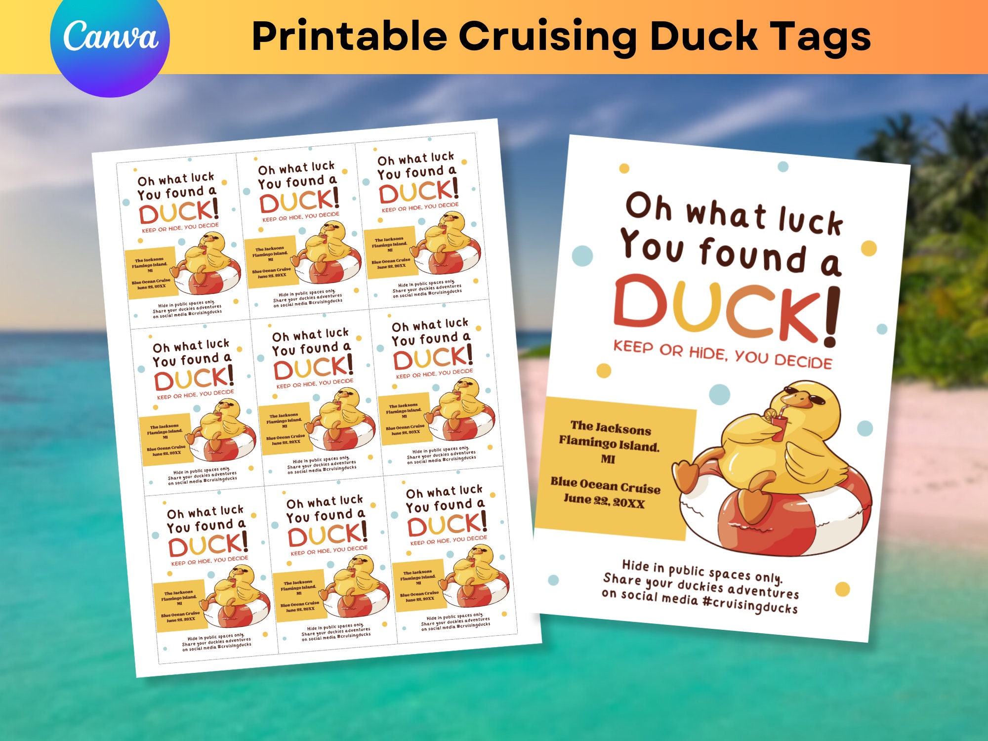 Duck Tags Carnival Printable Cruise Duck Tag Editable Cruising Duck Tags Family Cruise Rubber Duck Game Canva Template Instant Download