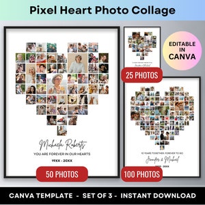 Affiche de collage photo coeur pixel amour forme personnalisé Saint valentin cadeau couple anniversaire de mariage photo commémorative modèle canva
