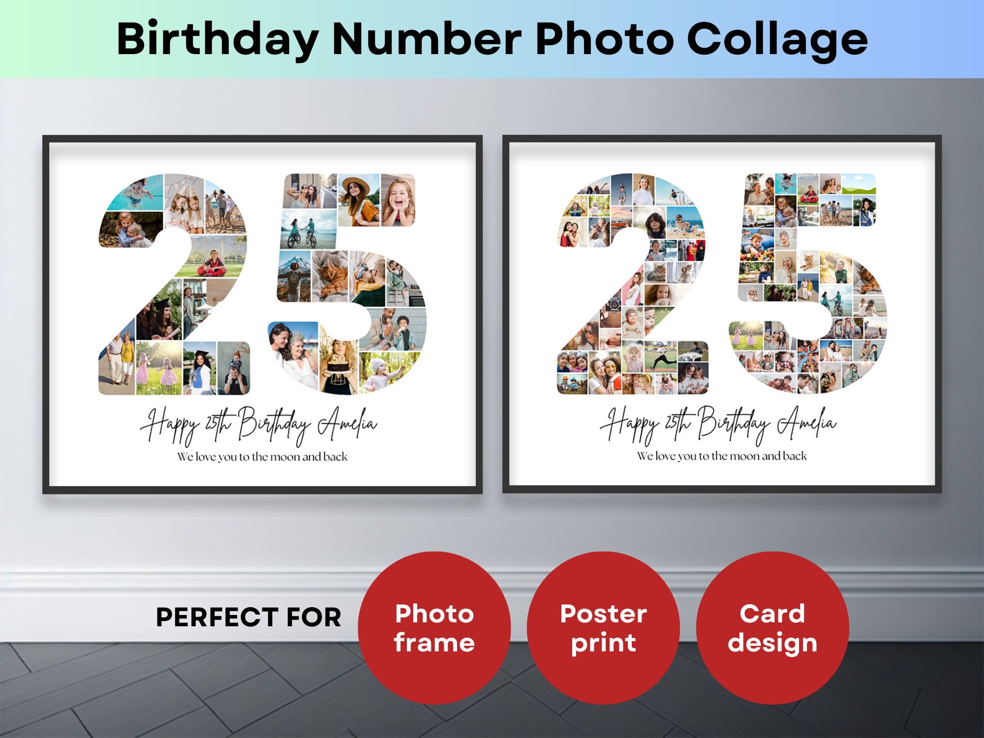 25th Frame Effect Examples 25th Birthday Number 25 Photo Collage Printable Canva Frame Template ...