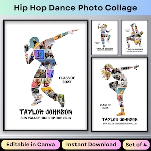 Collage fotografico di danza hip-hop di strada, regalo di laurea personalizzato per ballerini di breakdance, poster stampabile di breakdance, modello Canva