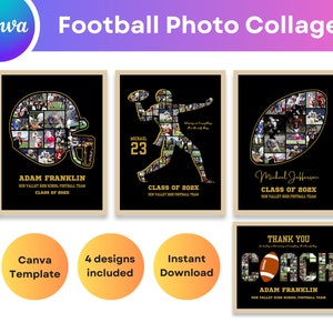 Football Photo Collage Canva Template Rugby Sports Team Personalized Coach Birthday Gifts Player Helmet Senior Graduation Custom Gift Poster