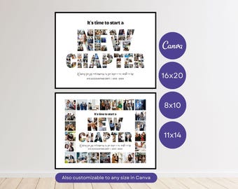 New Chapter Farewell Gift for Coworker Boss Team Printable Photo Collage Poster Canva Template