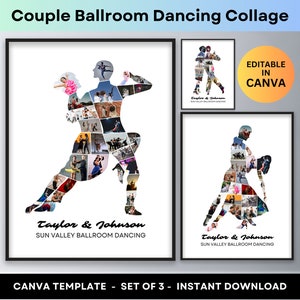 Collage de fotos de baile de salón, pareja bailando, bailarina latina, regalo fotográfico, vals, tango, foxtrot, salsa, swing, chachachá, póster, plantilla de lienzo