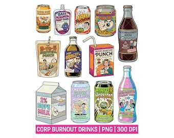 Workplace Humor Drink PNG Bundle, Vintage Retro Clipart, Office Survival Beverage Labels, Funny Corporate Jokes PNG, Work Meme Sublimation