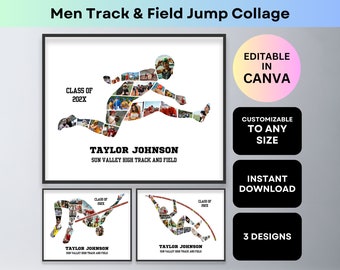 Track and Field Sports Photo Collage Personalized Senior Night Graduation Gifts Long Jump High Jump Pole Vault Custom Poster Canva Template