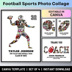 Modèle de toile pour collage photo football sport Cadeaux d&#39;anniversaire de joueur de football Équipe de rugby Merci Cadeau entraîneur Cadeau de remise des diplômes
