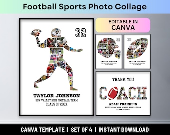 Modello di collage fotografico per sport calcistici su Canva, regalo di compleanno per giocatori di football, regalo di ringraziamento per la squadra di rugby, regalo per l&#39;allenatore, regalo di laurea per l&#39;ultimo anno