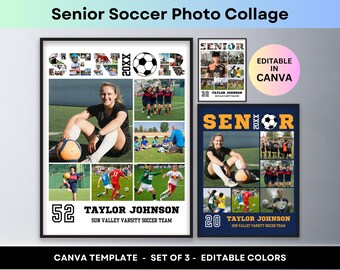 Senior Soccer Poster Custom Sports Player Photo Collage High School Senior Night Personalized Varsity Football Gift Editable Canva Template