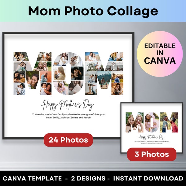 Mom Photo Collage Mother's Day Gift from Kids Personalized DIY Birthday Photo Gifts Word Collage Mommy Mama Canva Template Picture Collage