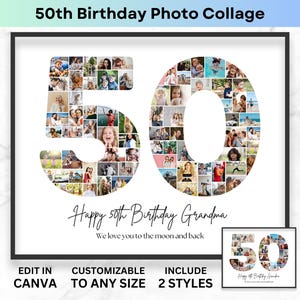 50th Birthday Number 50 Photo Collage Printable Canva Frame Template 50th Anniversary Gift Picture Collage 8x10 Poster for Mom Dad Grandma