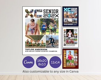 Crosscountry seniorenavondposter gepersonaliseerde cadeaus voor jongens en meisjes hardloper aangepaste hardloopteamcoach fotocollage canvassjabloon