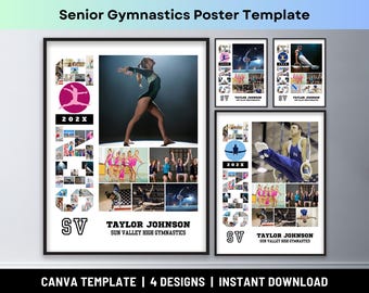 シニアナイト体操ポスター 体操選手へのパーソナライズされた写真ギフト スポーツ写真コラージュ アスリート卒業写真コラージュ Canva テンプレート