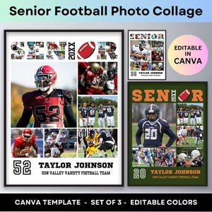 Senior Football Poster Custom Sports Player Photo Collage High School Senior Night Personalized Gift Game Day Editable Canva Template