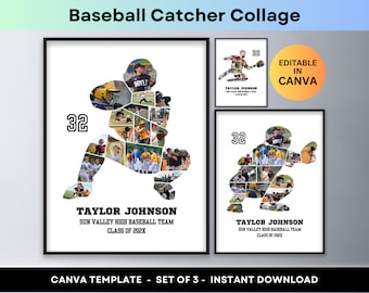 Baseball Catcher Photo Collage Personalized Senior Night Gifts Baseball Player Graduation Photo Custom Sports Team Poster Canva Template