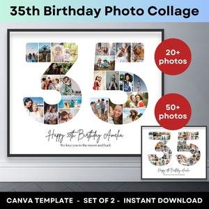 35e verjaardag cadeau nummer 35 fotocollage afdrukbare canvas frame sjabloon 35e huwelijksverjaardag cadeau fotocollage poster 16 x 20 8 x 10