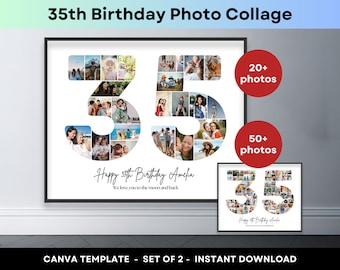 35th Birthday Gift Number 35 Photo Collage Printable Canva Frame Template 35th Wedding Anniversary Gift Picture Collage Poster 16x20 8x10