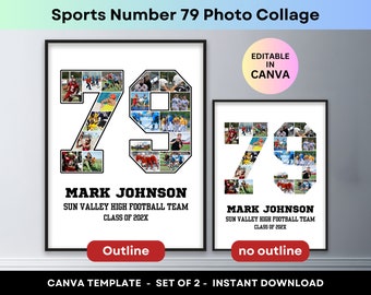 Sports Photo Collage Player Number 79 Graduation Gift Senior Night 2024 Athlete Poster Football Basketball Baseball Soccer Canva Template