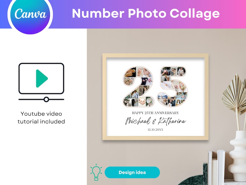 Cute Number Photo Collage Canva Template Editable Digital File All ...