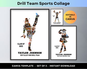 Drill Team Photo Collage Personalized Dance Team Senior Night 2024 Graduation Gift Cowboy Hat and Boots Printable Poster Canva Template