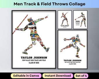 Track and Field Sports Photo Collage Senior Night Graduation Gift Shot Put Discus Throw Javelin Throw Hammer Printable Poster Canva Template