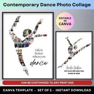 Collage fotografico di danza contemporanea, regalo di laurea personalizzato per ballerino moderno, figlia che balla, poster stampabile, modello Canva