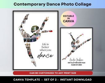 Collage de photos de danse contemporaine personnalisé danseur moderne senior 2024 cadeau de remise des diplômes danse fille modèle de toile affiche imprimable