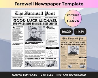 Farewell Newspaper Personalized Retirement Gift Goodbye Party Decoration Funny Poster Gifts Editable Template Coworker Boss Colleague Team