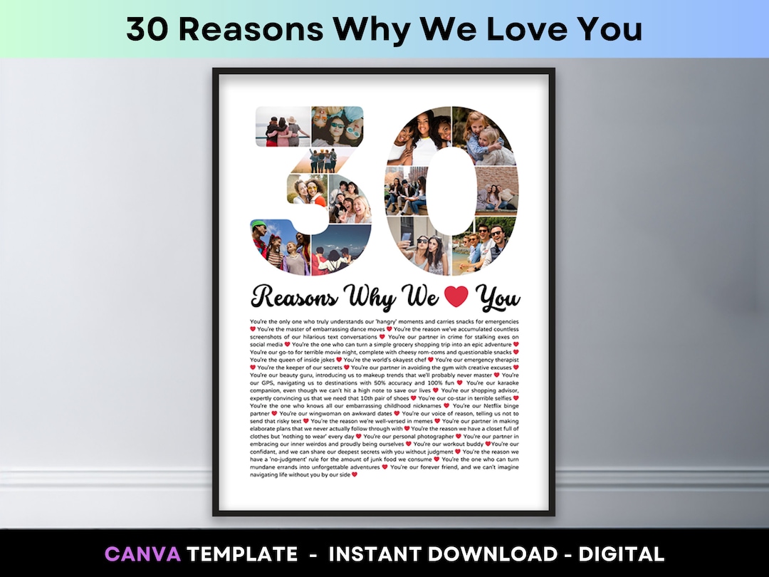 30 Reasons Why We Love You Photo Collage Canva Template Reasons Why I ...
