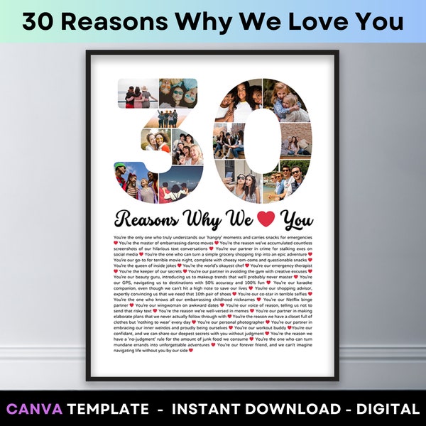 30 Reasons Why We Love You Photo Collage Canva Template Reasons Why I Love You Printable 30th Birthday Poster Print Wedding Anniversary Gift