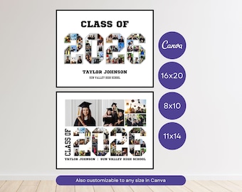 Canva-mall för fotokollage för examen 2026, personligt minnesmärke för sista året på gymnasiet