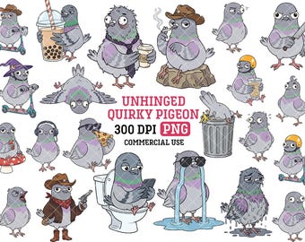 Rolig duva png-paket överstimulerad fågel clipart sarkastisk meme t-shirt design fånigt digitalt klistermärke