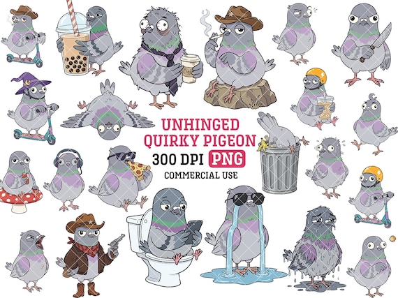 Funny Pigeon Png Bundle Overstimulated Bird Clipart Sarcastic Meme T-shirt Design Silly Digital Sticker