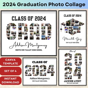 Graduation Photo Collage Class Of 2024 School Senior Gifts Poster Collage Canva Frame Template Graduation Party Sign Board Year Grad Cap Hat
