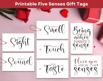 Printable 5 Senses Gift Tags for Him Anniversary Gift Ideas Valentine&#39;s Day Tag Five Senses Gift Tag  Birthday Gifts for Husband Boyfriend