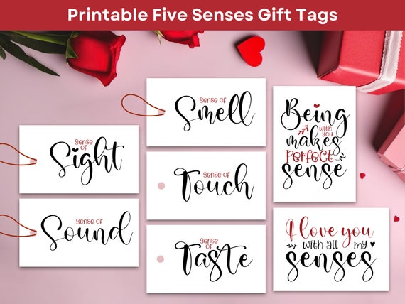 Five senses gift tags & cards  Five senses gift, Romantic gifts for him,  Gift tag cards