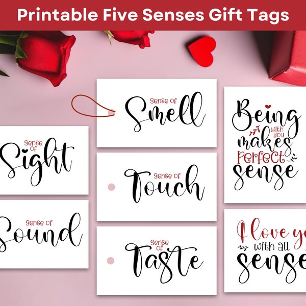 Printable 5 Senses Gift Tags for Him Anniversary Gift Ideas Valentine's Day Tag Five Senses Gift Tag  Birthday Gifts for Husband Boyfriend