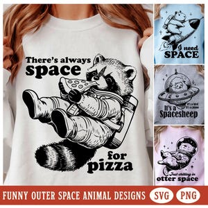 Ensemble de cliparts animaux astronautes PNG drôles vintage jeux de mots humoristiques citations conception de t-shirt autocollants imprimables sublimation image ensemble