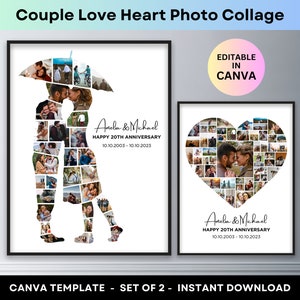 Verliebtes Paar Herz Fotocollage Hochzeit Jahrestag Geschenk Verlobung Freund Freundin Valentinstag Geschenk Canva Template Poster