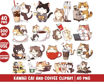 コーヒー好きの猫 PNG かわいい猫がコーヒーを飲むクリップアート