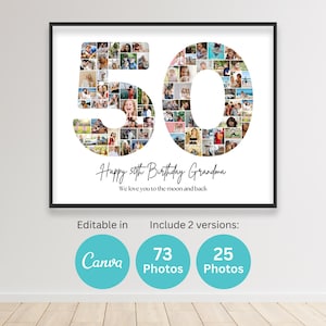 Collage fotografico per il 50° compleanno, numero 50, modello stampabile su tela, regalo per il 50° anniversario, poster 8x10 per mamma, papà e nonna