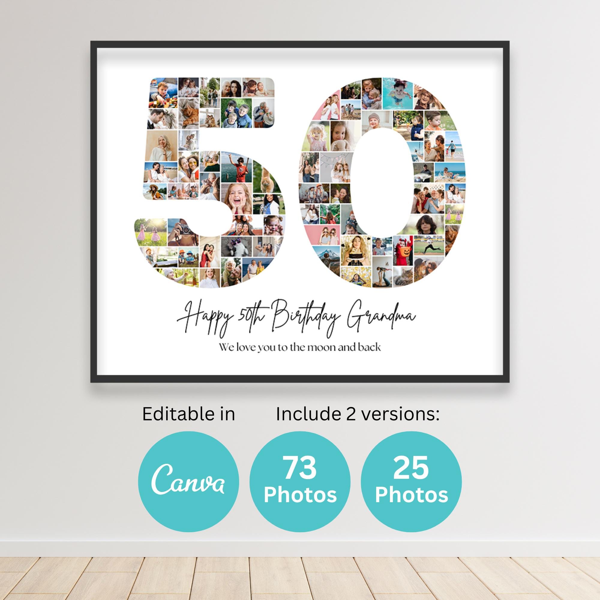 50th Birthday Number 50 Photo Collage Printable Canva Frame