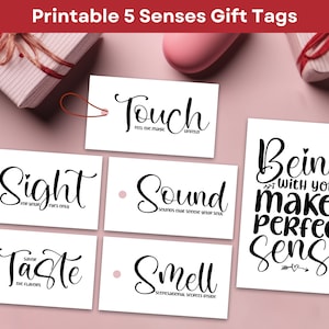 5 Senses Gift Tags Printable Romantic Birthday Gifts for Him Her DIY Five Senses Tag Anniversary Gift Idea Husband Wife Boyfriend Girlfriend