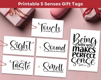 5 Senses Gift Tags Printable Romantic Birthday Gifts for Him Her DIY Five Senses Tag Anniversary Gift Idea Husband Wife Boyfriend Girlfriend