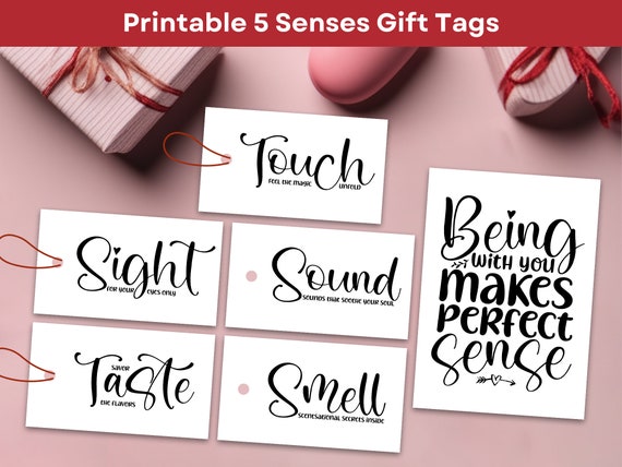 5 Senses Gift Tags Printable Romantic Birthday Gifts for Him Her DIY Five  Senses Tag Anniversary Gift Idea Husband Wife Boyfriend Girlfriend 