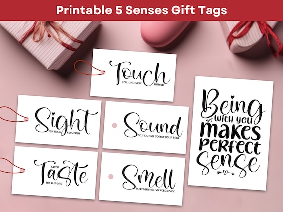 5 Senses Gift Tags Printable Romantic Birthday Gifts for Him Her DIY Five Senses Tag Anniversary Gift Idea Husband Wife Boyfriend Girlfriend