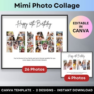Collage de fotos de Mimi, regalo de cumpleaños para abuela de sus nietos, collage de fotos de abuela personalizado, regalo de fotos personalizado con palabras, plantilla Canva
