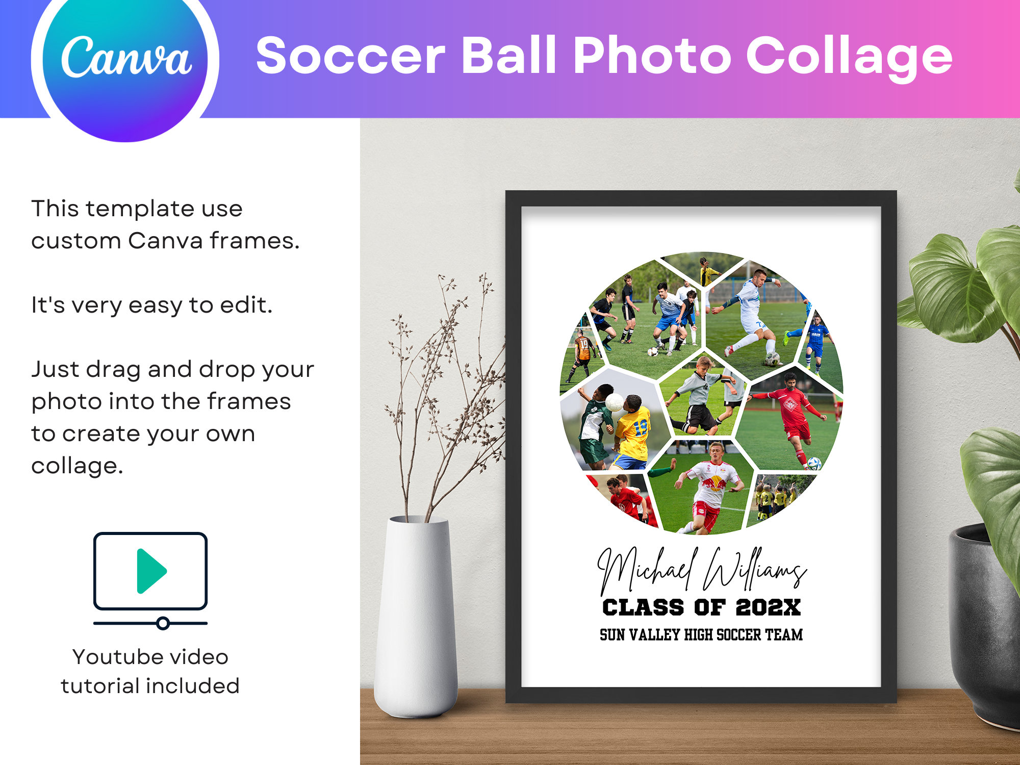 Soccer Ball Photo Collage Canva Template Personalized Coach Etsy