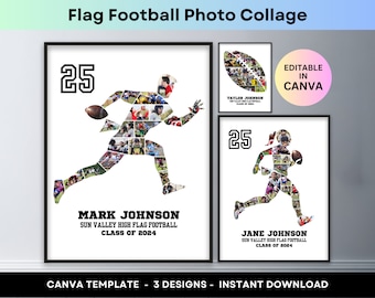 Flagge Fußball Fotocollage Sport Fußballspieler Senior Nacht Abschlussgeschenk Trainer Bildcollage Benutzerdefinierte druckbare Poster Canva Vorlage
